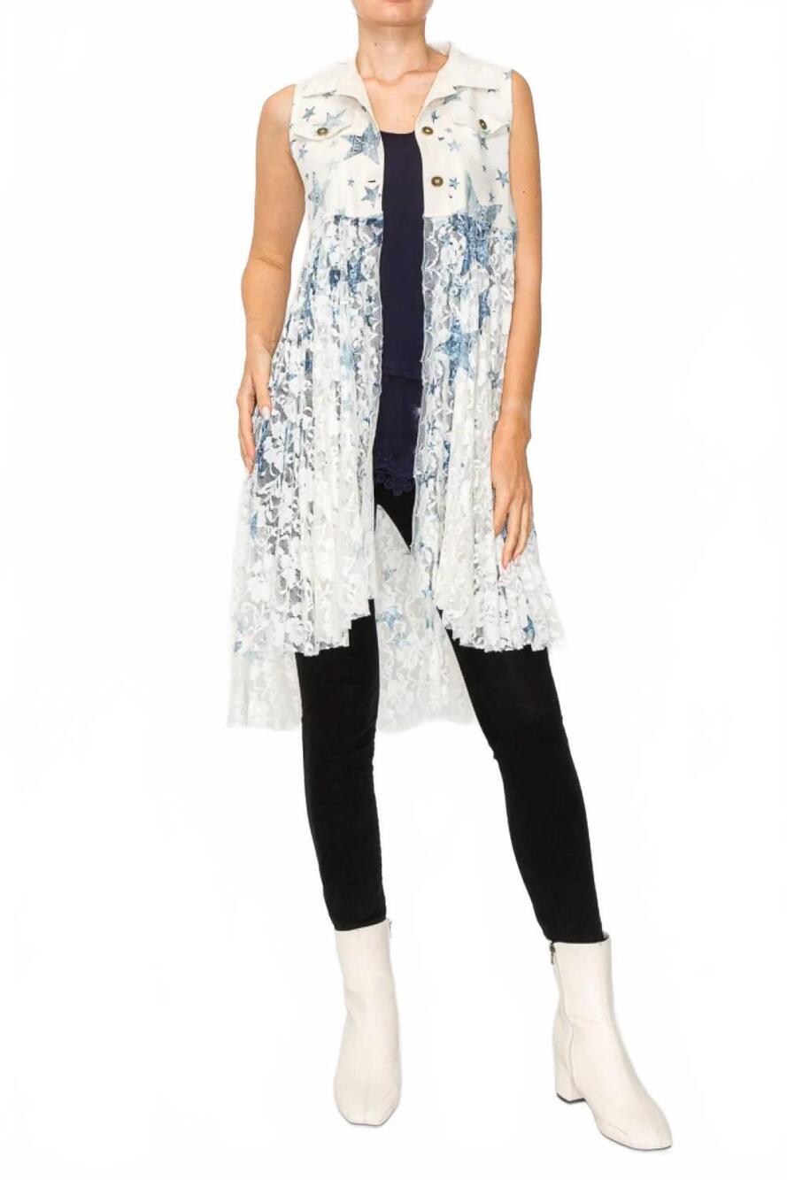 NEW ORIGAMI faux suede vest with lace layer in white